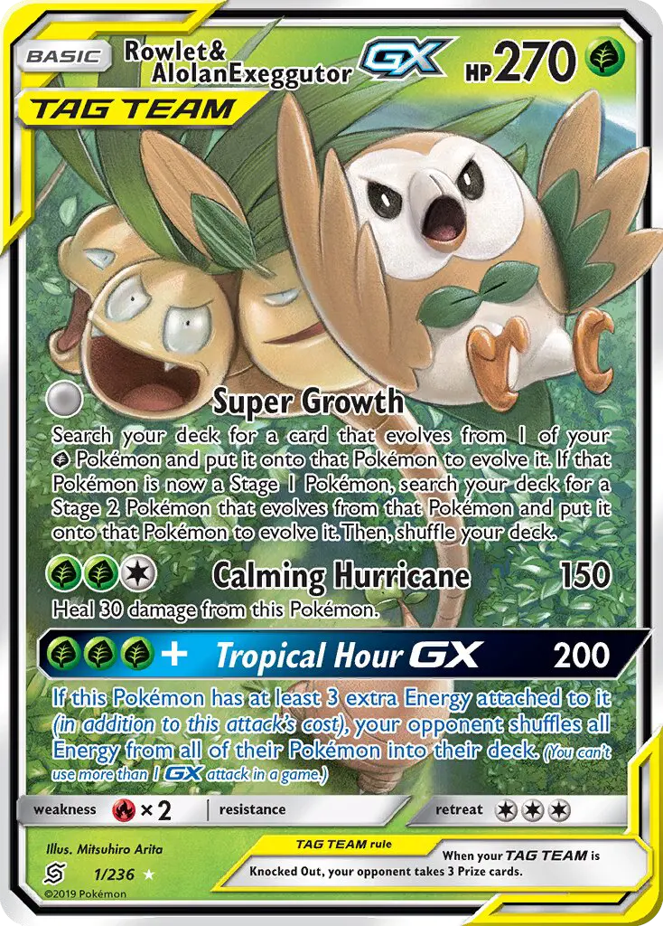 Card image of Rowlet & Alolan Exeggutor GX